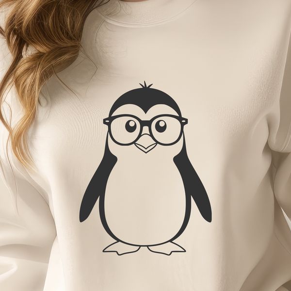 Adorable Penguin Silhouette with Glasses A cartoon penguin wearing glasses, depicted in a simple vector style for easy editing and customization.