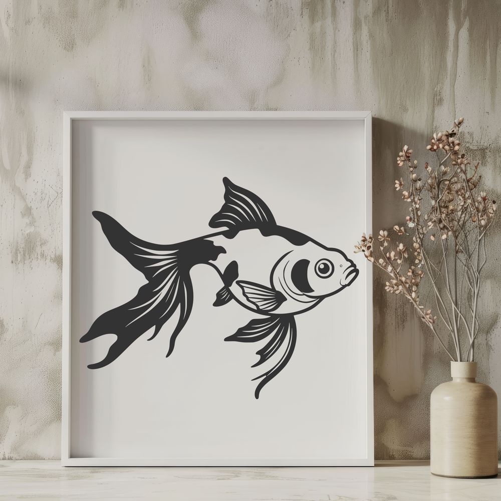 Beautiful Goldfish Vector Illustration A small goldfish swimming in water, depicted as a simple vector illustration.