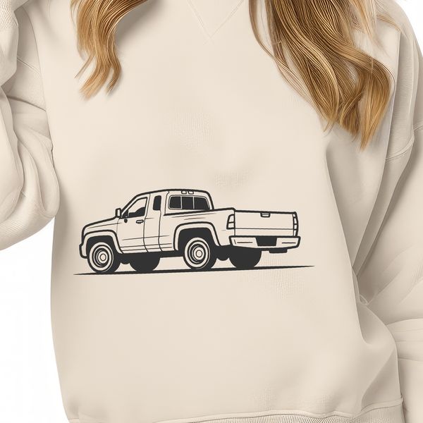 Free Pickup Truck SVG Design A detailed illustration of a pickup truck with a rugged design.
