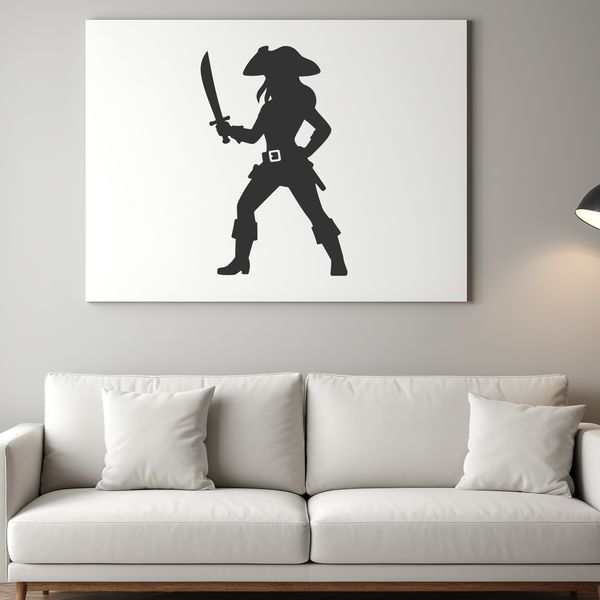 A stylized illustration of a pirate character made from vector lines and shapes.