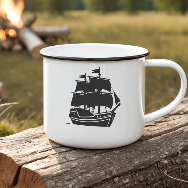 Pirate character in sailing pose on a ship at sea.