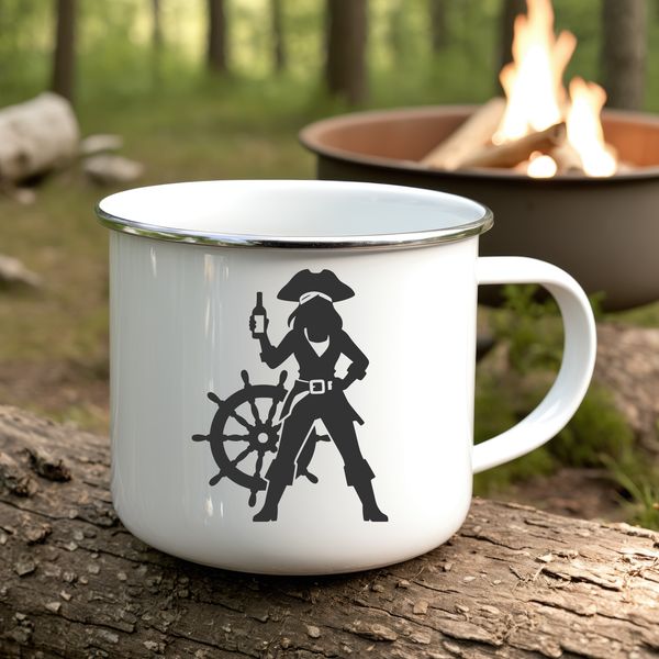 Pirate character made from vector lines and shapes in black and white.