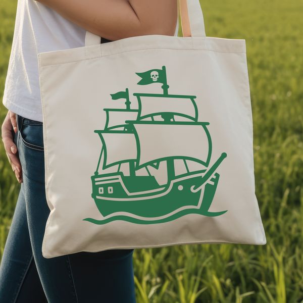 Pirate ship illustration featuring a swashbuckling sailor.