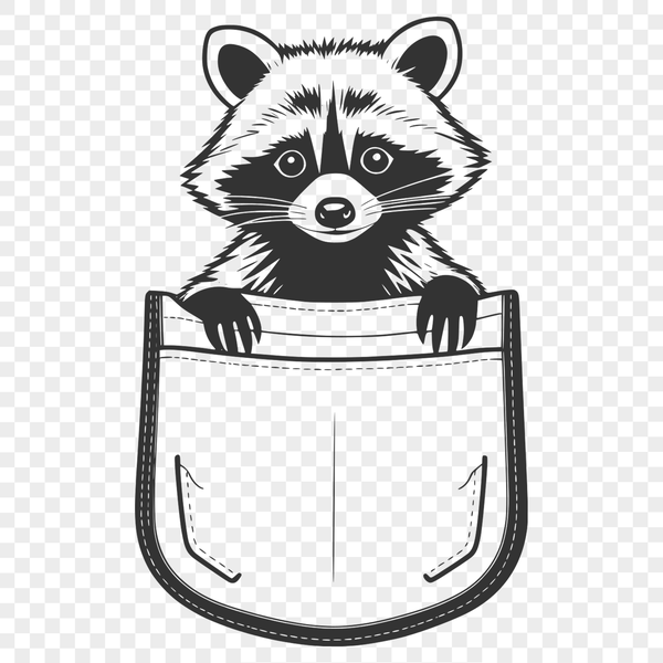 Playful Raccoon Cartoon A cartoon raccoon peeking out from behind a pocket, created as a vector design.