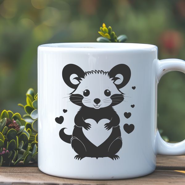 Adorable Opossum Silhouette with Love Hearts A possum silhouette with love hearts, suitable for commercial or personal use.