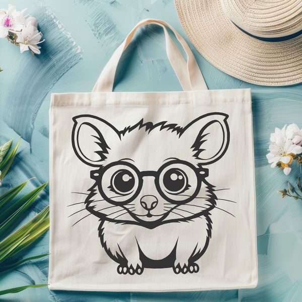 Wild Possum Portrait in Playful Illustration Style An illustration of a possum wearing glasses, depicted in a playful and realistic style.