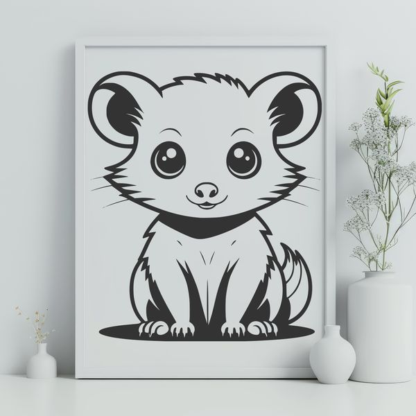 Free Animal Graphic Art A detailed vector illustration of a possum, a small wild mammal.