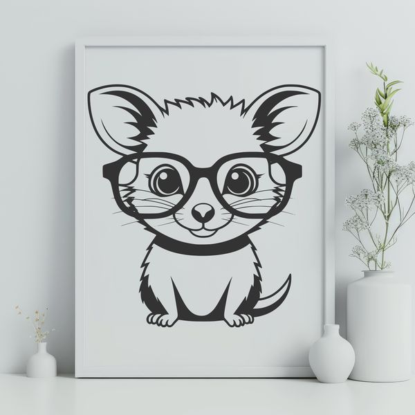 An illustration of a possum wearing glasses, depicted in vector format.