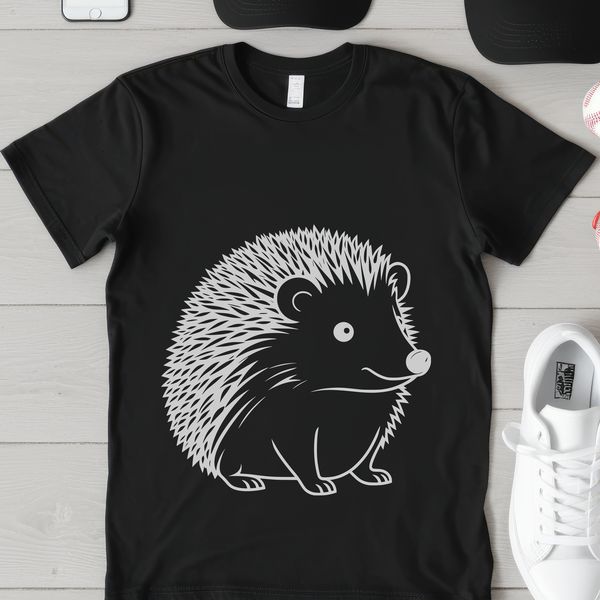 Illustrative Hedgehog Design A detailed illustration of a small mammal with spikes on its back.