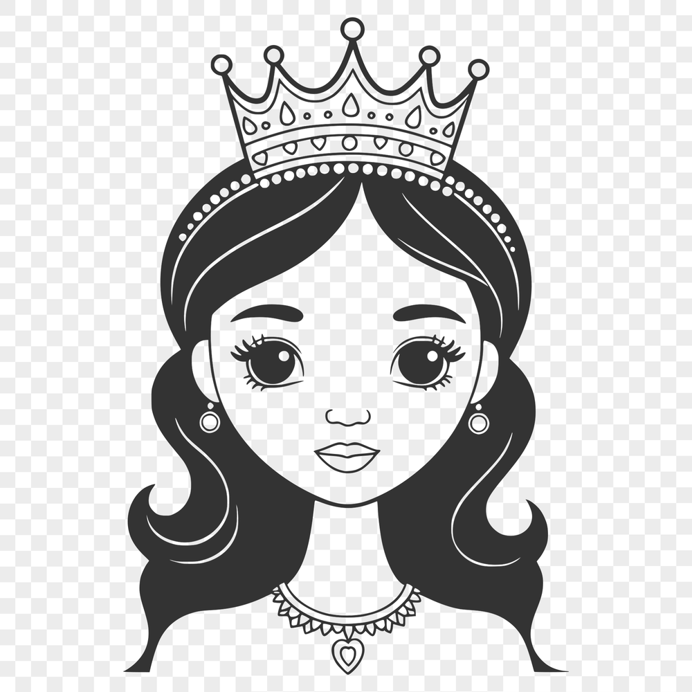 A digital illustration of a young female in royal attire, suitable for cutting machine designs.
