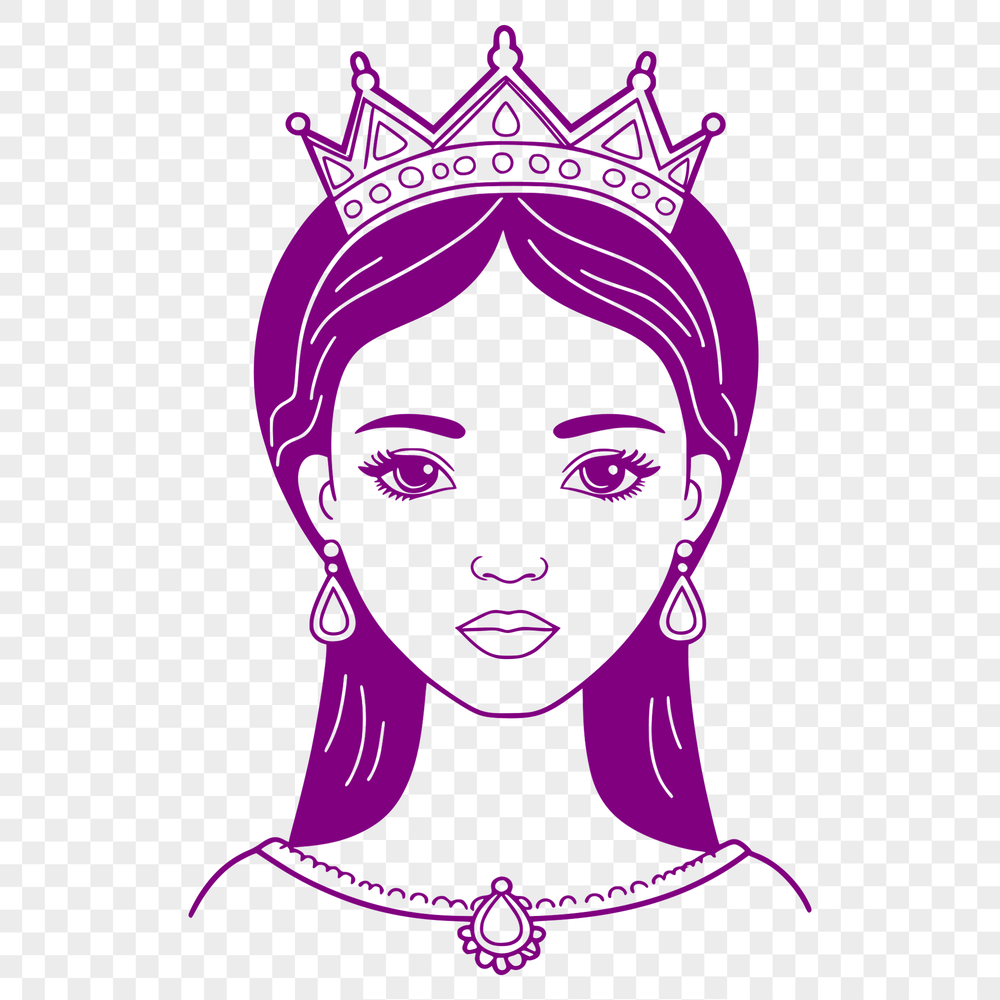 Female princess character in simple line art style, suitable for vector graphics and cutting machines.