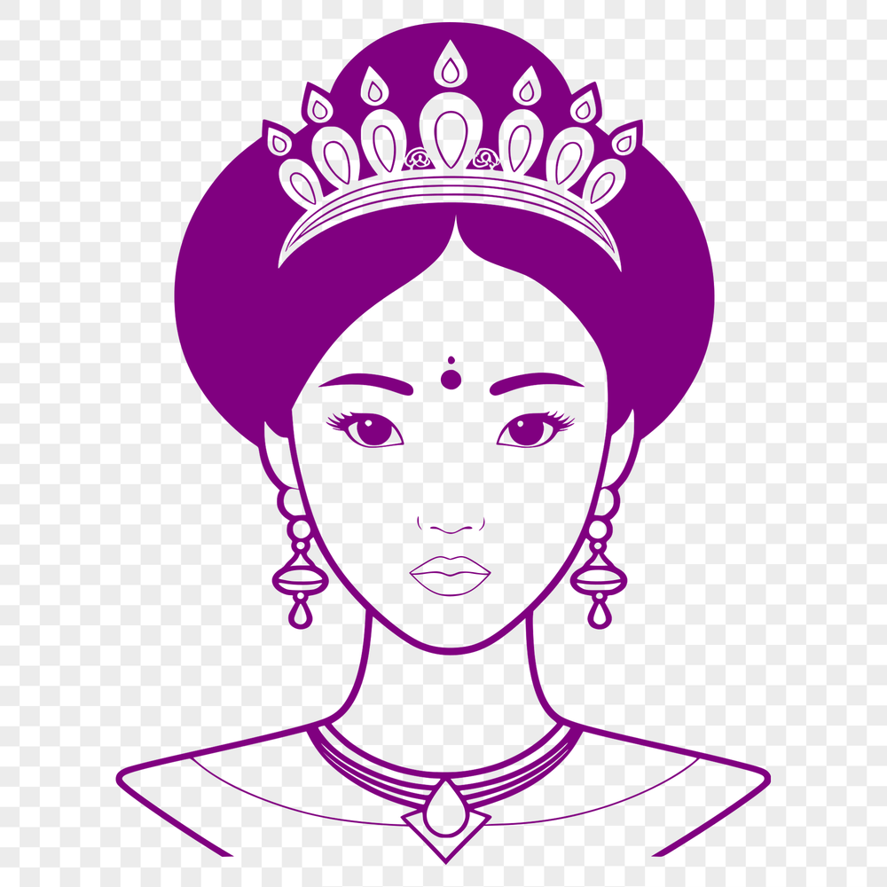 A digital illustration of a young female princess in a formal gown.