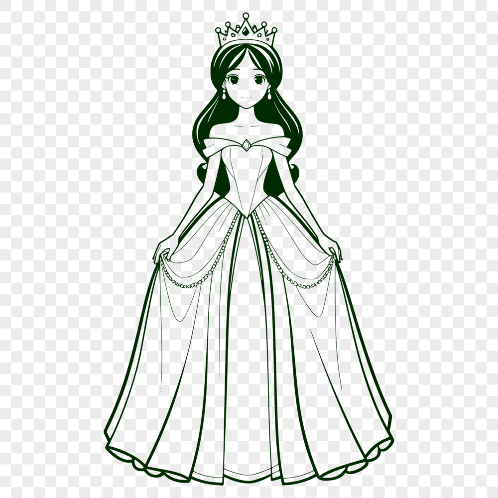 Beautiful Princess SVG Clipart Design Female royal figure depicted in a regal pose, suitable as vector art for graphic design projects.