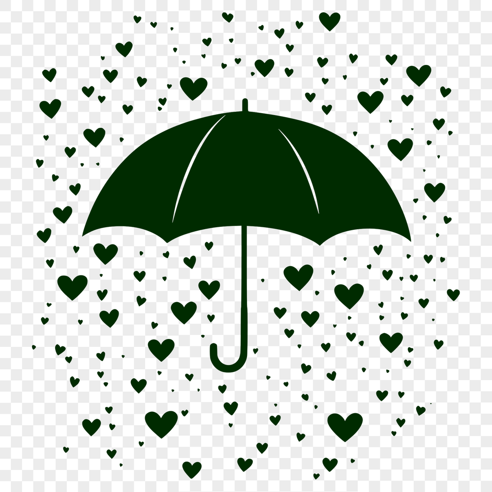 Whimsical Rainy Day Illustration with Heart-Shaped Details A colorful umbrella design featuring love hearts in a rainy scene.