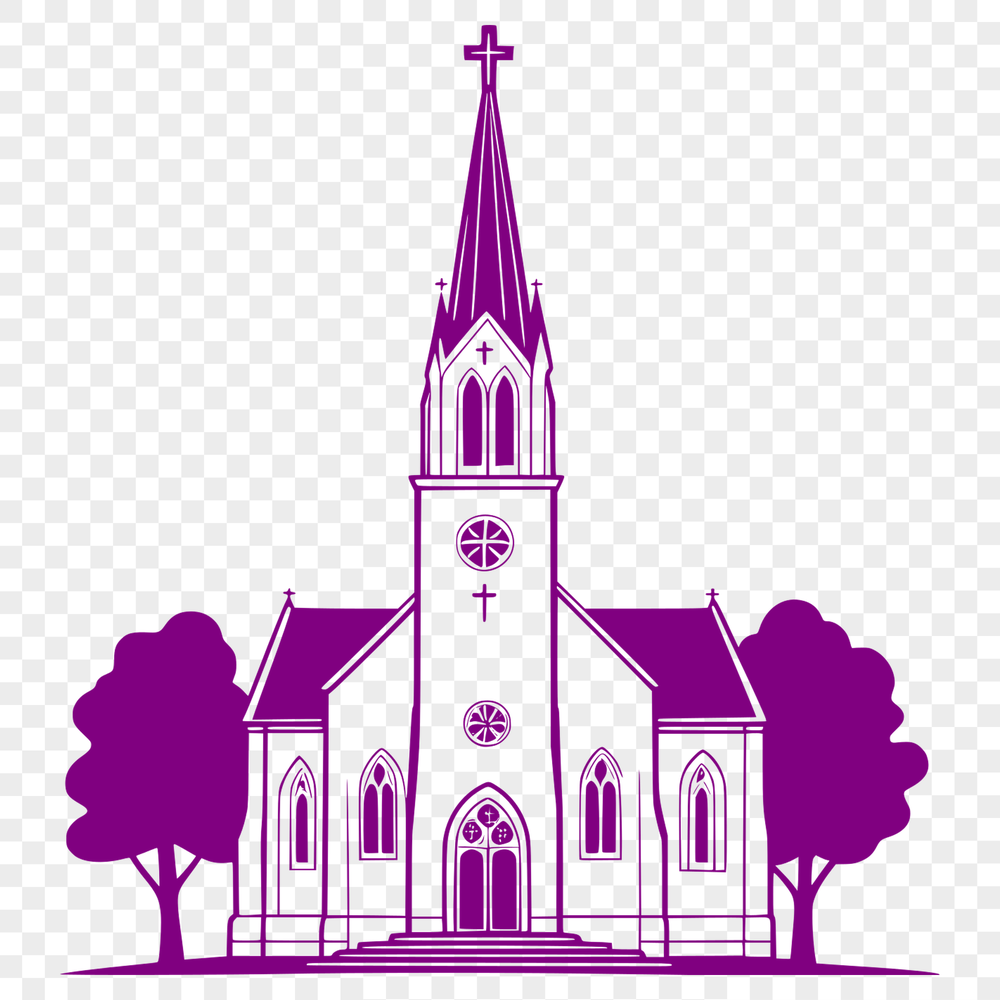 Stylized SVG Church Building Design A stylized illustration of a traditional Protestant church building with a steepled roof and symmetrical facade.