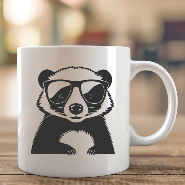 An illustration of a badger wearing glasses, depicted in simple vector lines.