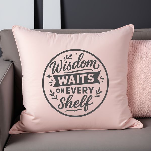 A stylized silhouette of a person reading a book with inspirational quotes on a shelf background.
