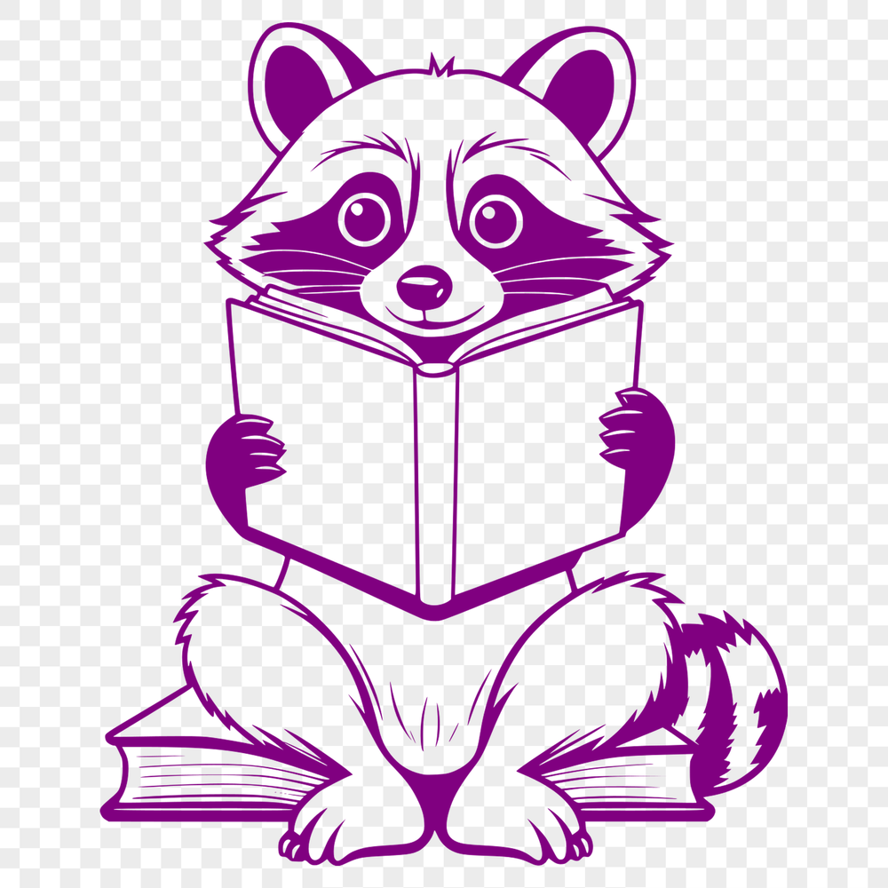 Cute Raccoon Reading Book Vector Illustration A raccoon character reading a book, depicted in a simple vector design for easy customization.