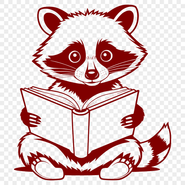 Cute Raccoon Reading Vector A raccoon character holding an open book, depicted as vector art for various design purposes.