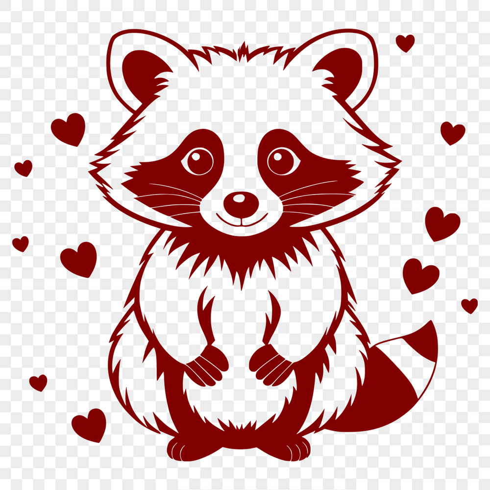 Whimsical Raccoon Clip Art A cartoon racoon with love hearts surrounding its face, created as a digital vector graphic.