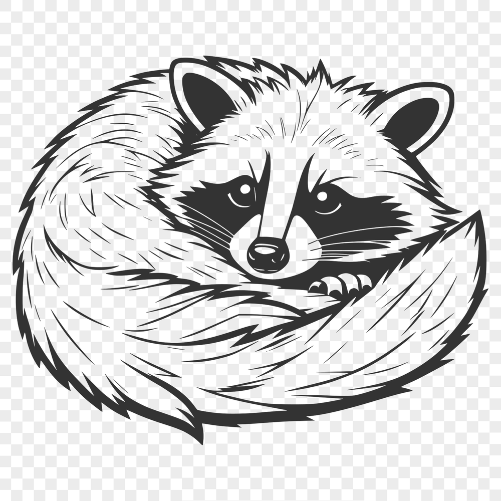Raccoon Clip Art A detailed digital illustration of a raccoon in a neutral color scheme.