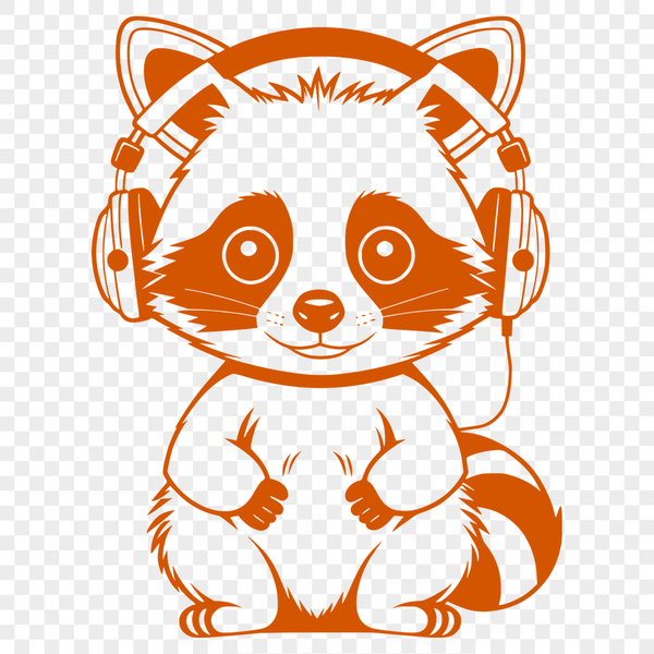 Playful Raccoon in Headphones Illustration A cartoon raccoon wearing headphones in a playful illustration style.