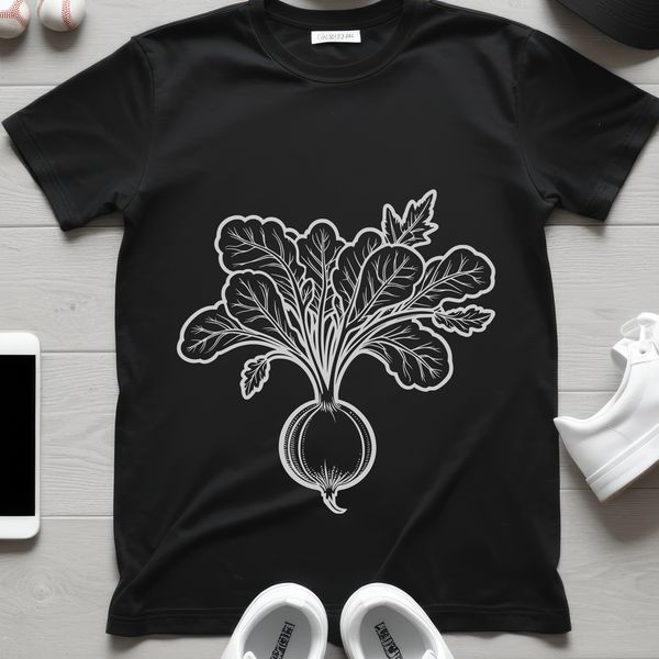 Vector illustration of a radish in white silhouette.