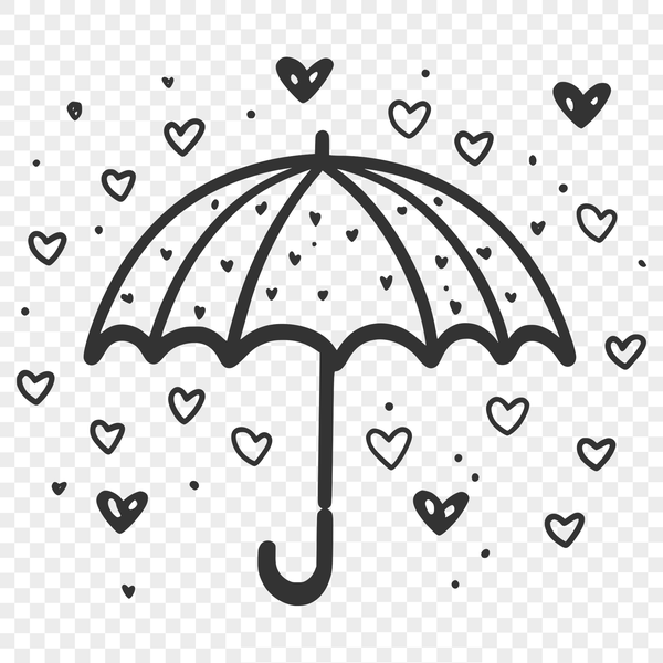 An illustration of a colorful umbrella with love hearts decorating the fabric, perfect for vector art and design.