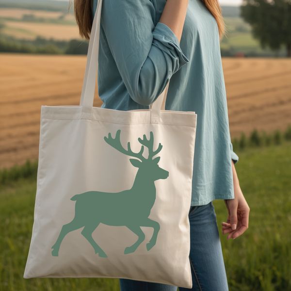 A stylized illustration of a reindeer with antlers and hooves.