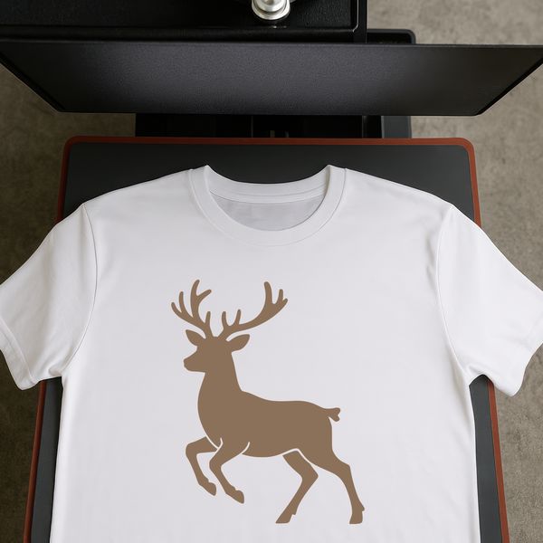 A digital illustration of a reindeer standing in a winter landscape.