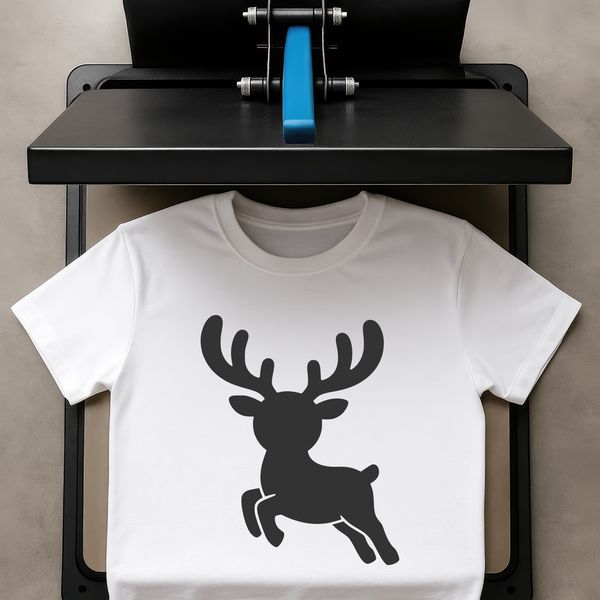 A cute, cartoon reindeer vector silhouette for digital designs and craft projects.