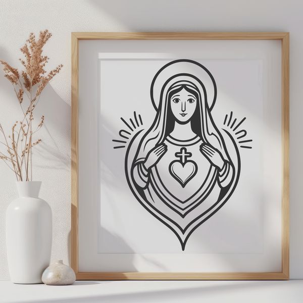 Beautiful Immaculate Heart Symbol A stylized illustration of the Sacred Heart of Mary, suitable for religious and spiritual contexts.