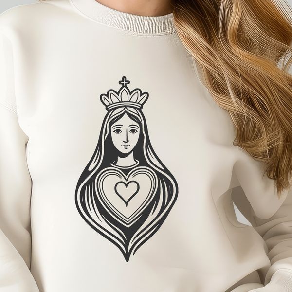 A beautiful outline design of the Immaculate Heart icon A stylized vector image of the Immaculate Heart icon in simple outline form, suitable for digital and craft projects.