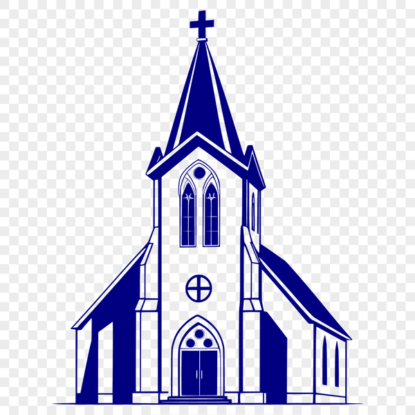 Classic House of Worship Illustration A simple illustration of a Protestant church with a classic design, suitable for vector art and cutting machine projects.