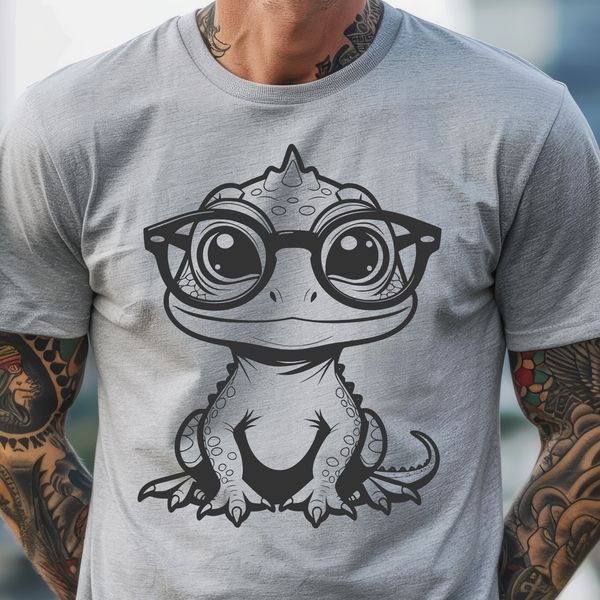 A cartoon lizard character with glasses on its head, designed as vector art.