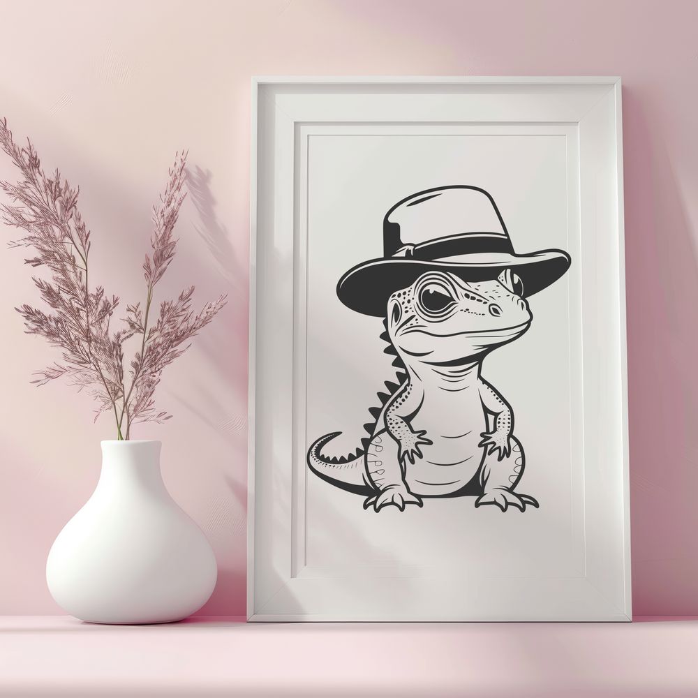 A Digital Lizard Illustration A green scaly reptile with a long tail, depicted in a digital illustration style.