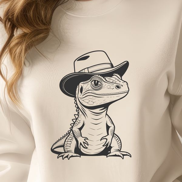 A green lizard wearing a tiny hat, suitable for vector art projects.