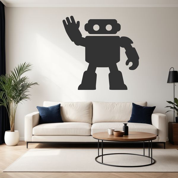 A metallic robot with gears and circuits in a minimalist sci-fi design.