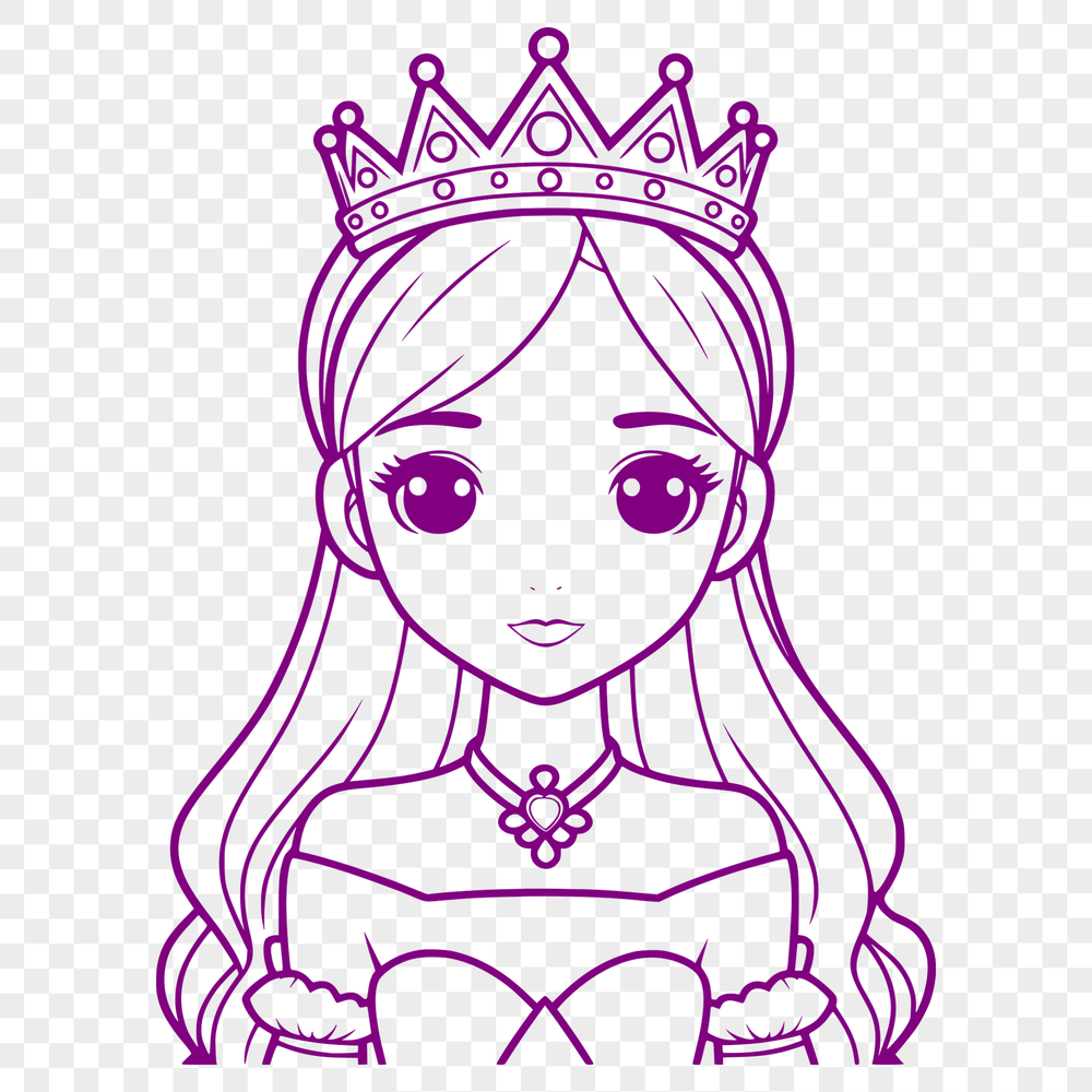 A young female princess in a traditional royal dress, suitable for vector art and cutting machine designs.