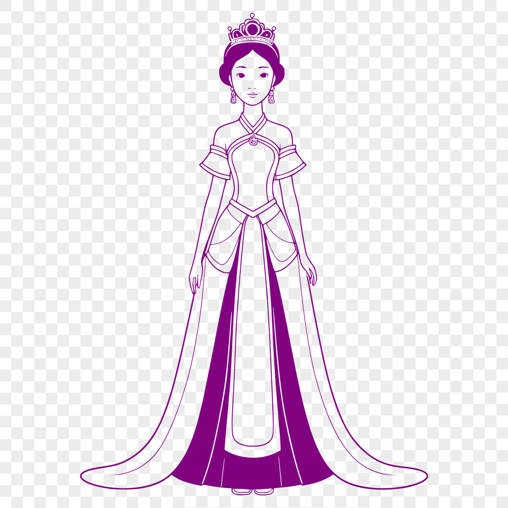 Elegant Princess SVG Graphic Female character in royal attire, royalty vector art illustration.