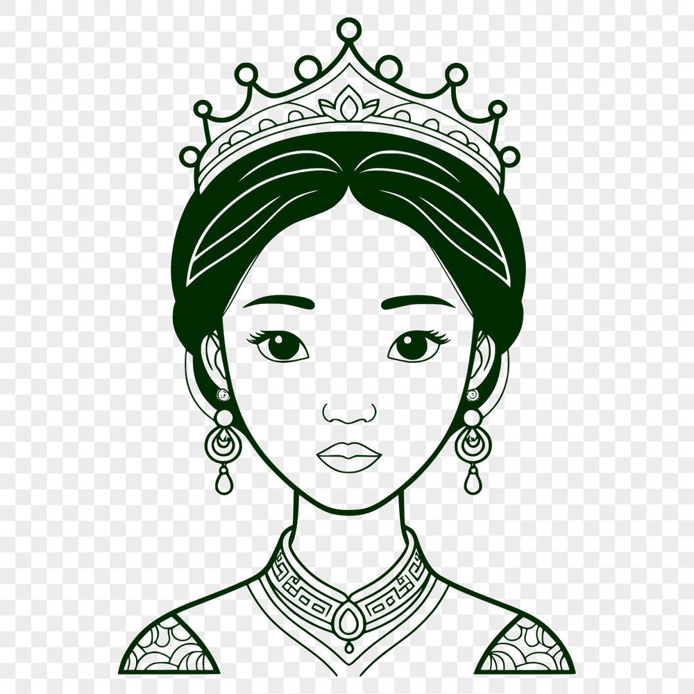 Young Princess SVG Icon A digital illustration of a young female princess with a regal appearance.