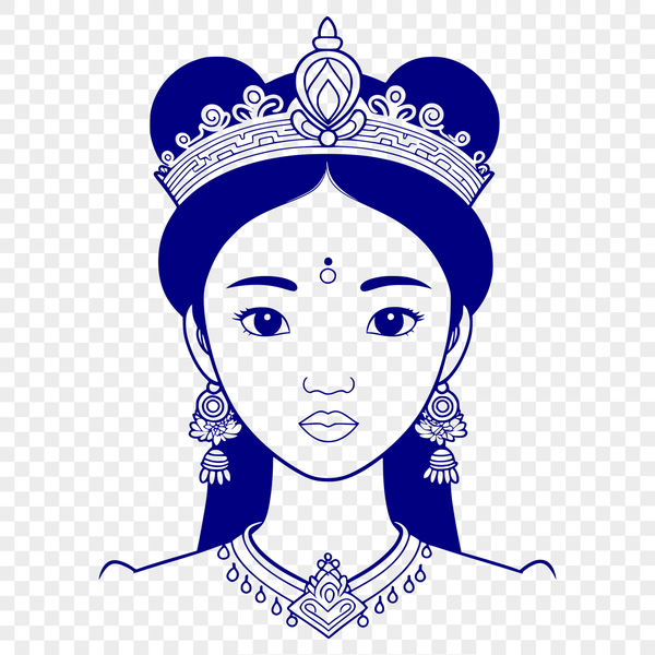 A royalty-inspired female character in a medieval-style dress.
