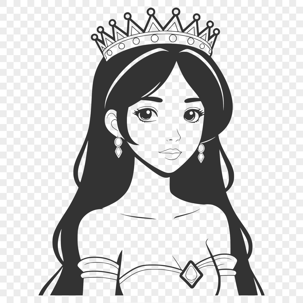 Young Princess SVG Art An illustration of a young female princess with regal attire.