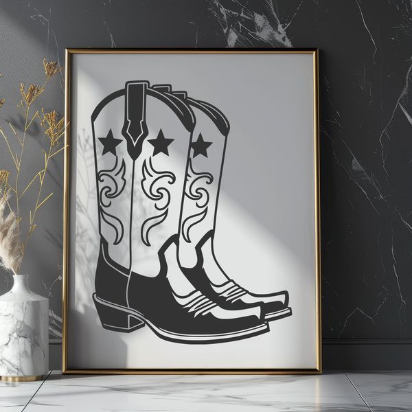 Vintage Western Boot Illustration A pair of cowboy boots with intricate stitching and lacing details, suitable for vector art and design projects.