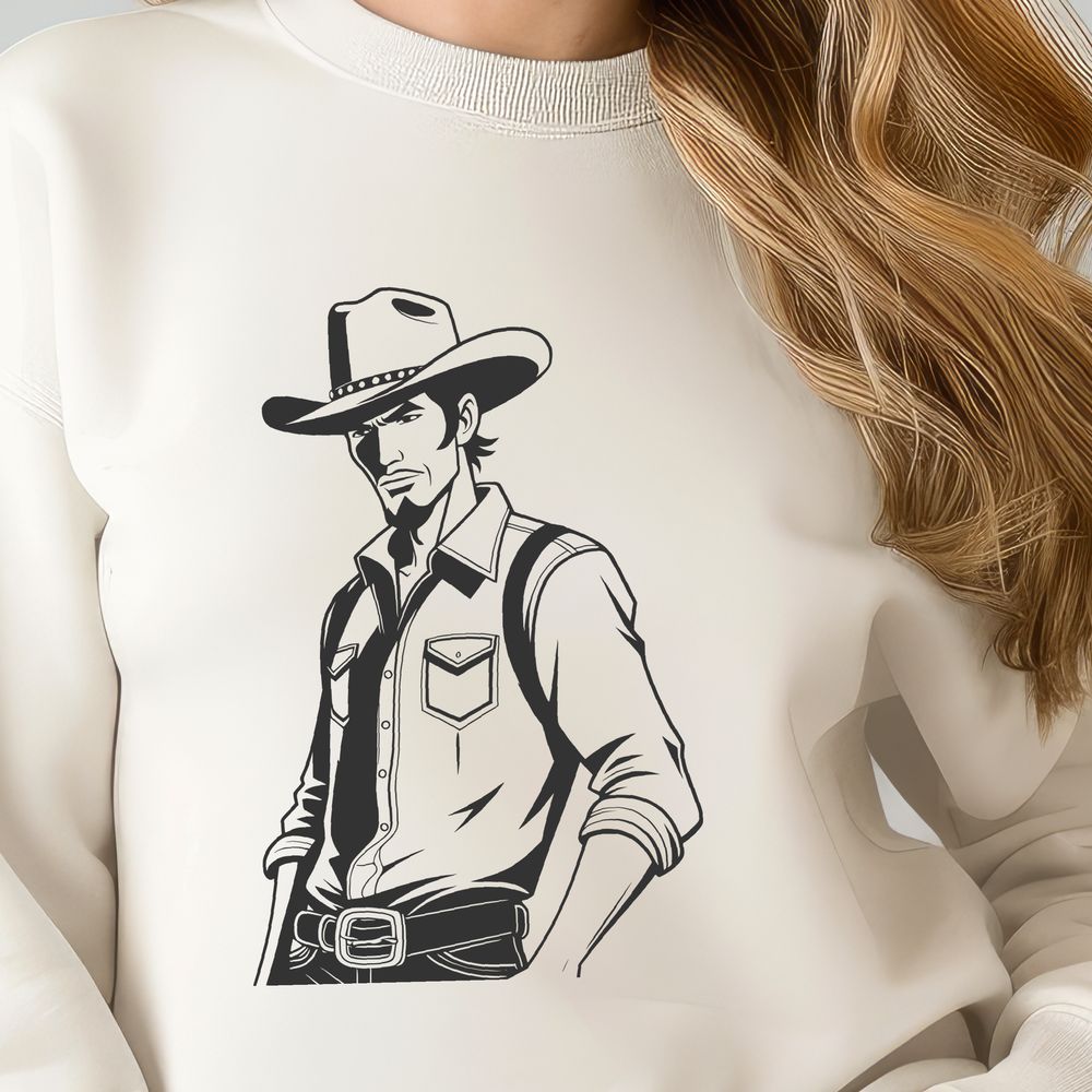 Western Silhouette Design A cowboy silhouette in a western-style outfit, designed as a vector graphic.