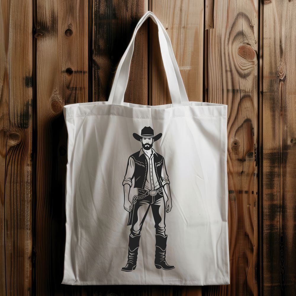 Western Cowboy Illustration for Digital Projects A stylized illustration of a cowboy in a western setting, suitable for digital design and cutting machine applications.