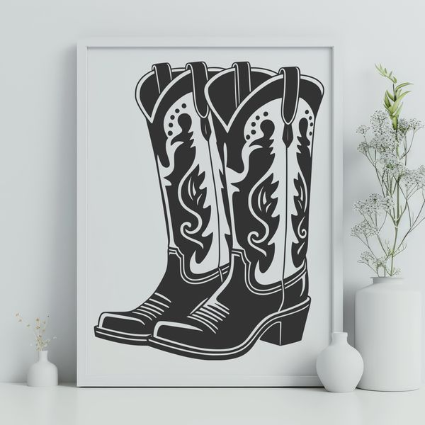 Western Stomp Boot Illustration SVG illustration of cowboy boots, free vector design for craft projects.