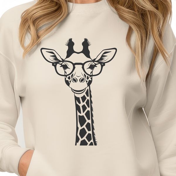 Tall Mammal Wearing Spectacles A tall, spotted animal wearing glasses on its head, suitable for vector graphics.