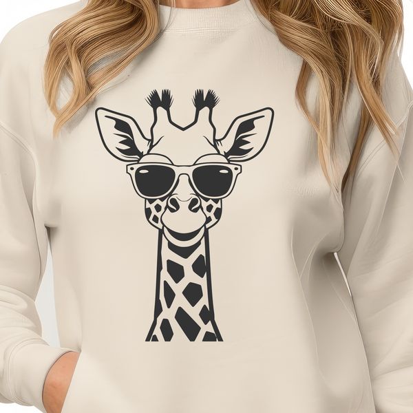 Colorful Giraffe in Shades A colorful illustration of a giraffe wearing trendy sunglasses, depicted in a digital vector format.
