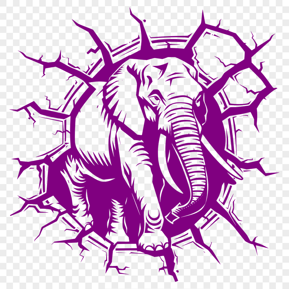 Stunning Elephant Smashing Through Wall DXF